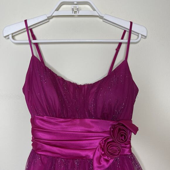 Vtg B. SMART Pink Babydoll Mini HOCO Dress Flower Glitter Mesh Fairy Y2K Sz 3 - Picture 2 of 9